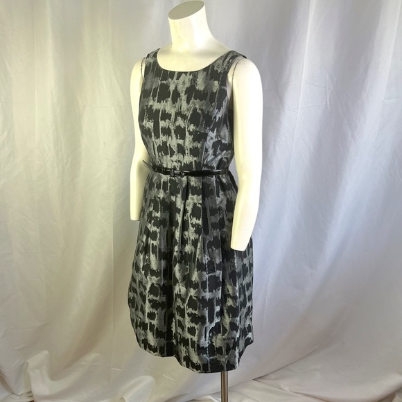 MICHAEL KORS BLACK GREY METALLIC MIDI DRESS BELTED EVENING DRESS A-LINE DRESS  2 - Picture 5 of 17